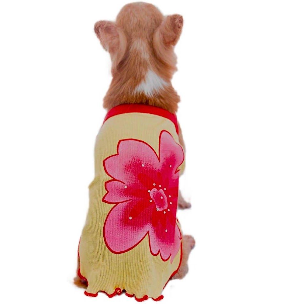 Camiseta de tirantes de flor de loto amarilla para perro original para raza miniatura, mini perro barato especial para cado