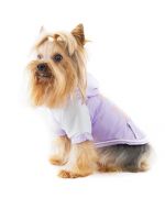 ropa impermeable para perro rosa violeta elegante chic con pedrería muy linda cómoda lluvia viento nieve