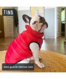 Plumífero reversible para perros - negro y rojo