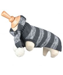 Suéter de perro de cuello alto gris - bufanda a juego