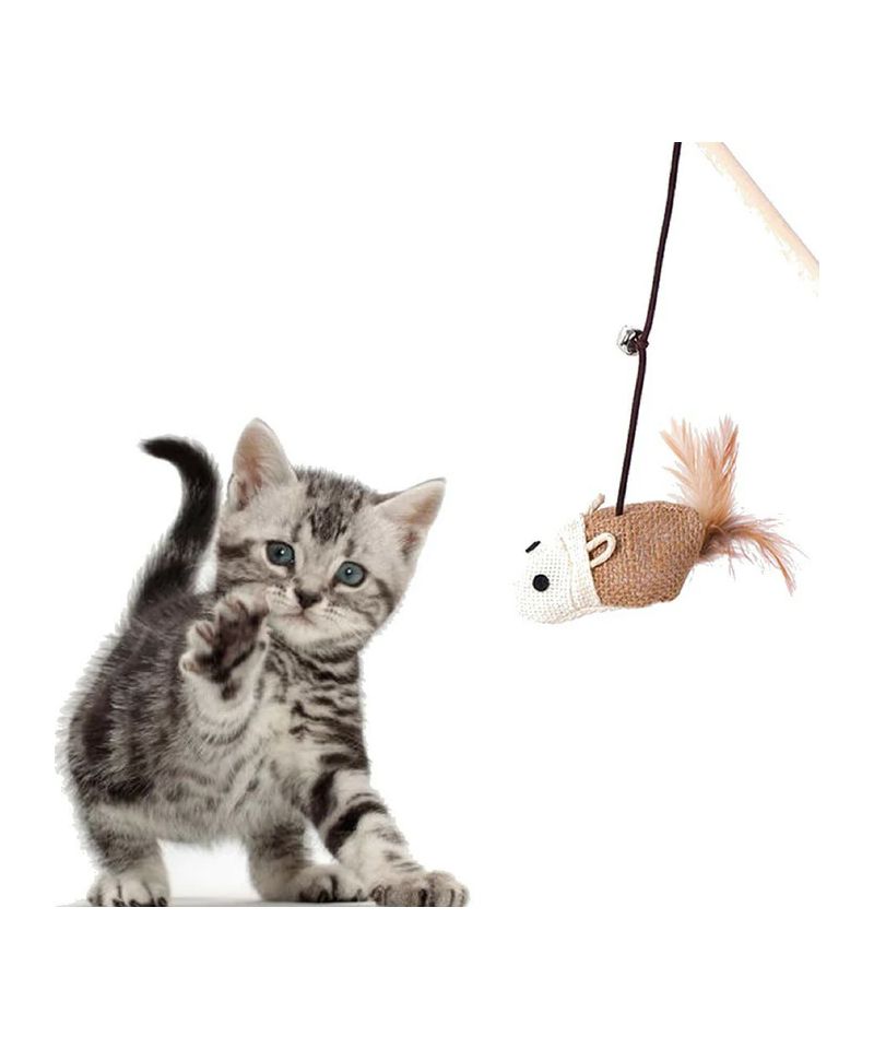 Fishing rod cat wood toy cat feather - Stuffed cat funny