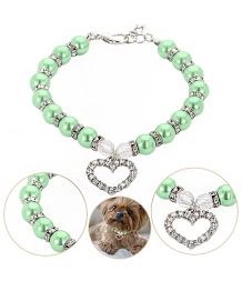 Collar de joyería de perlas y pequeño corazón de strass - verde esmeralda