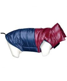 Waterproof fur-lined dog down jacket - navy blue and red