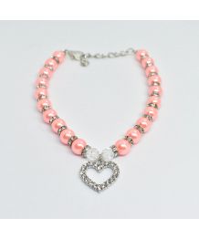Pearl jewelry necklace and small rhinestone heart - pink