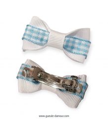 Gingham hair clip for dogs - white and blue