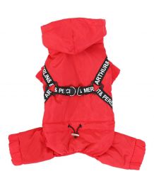 Waterproof dog suit with integrated harness - red