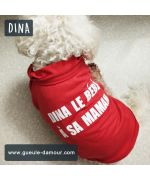 Dina, little bichon, and her personalized t-shirt