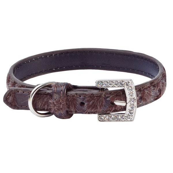 Collier cuir strass pour petit chien et chat marron cuir fourrure mode boutique design animaux