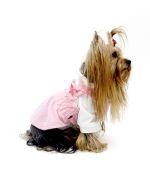 Robe très mignonne rose pas chere avec tshirt blanc en promo pour caniche, bichon, jack, lhassa, shitzu...