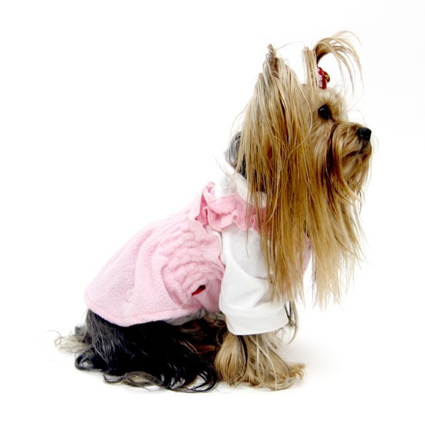 Robe très mignonne rose pas chere avec tshirt blanc en promo pour caniche, bichon, jack, lhassa, shitzu...