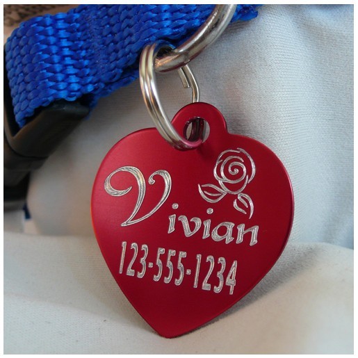 Medal in the shape of a heart to burn the firstname of the dog or telephone number, free delivery montpellier, marseille, metz