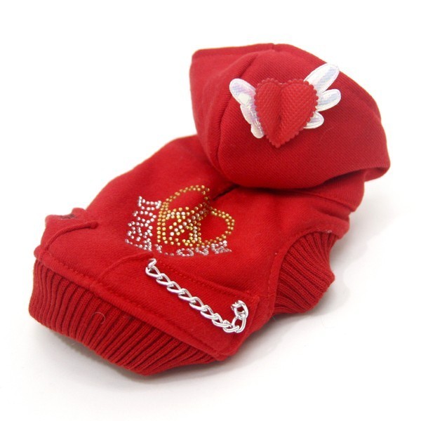 Pull pour chien marin rouge avec coeur et capuche chaud pour l&#039;hiver spécial petite et grande taille sur notre boutique animaux