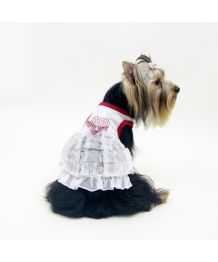 Love rhinestone dog dress - white and red