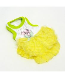 Dress for dog with rhinestones Love - yellow and white