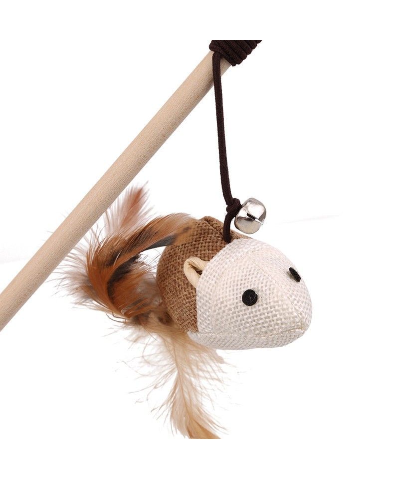 Fishing rod for cat with plush mouse with catnip baguette, string