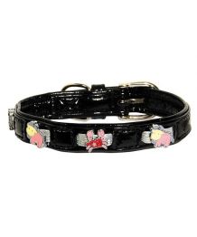 Collar for dog crocodile rhinestone - black