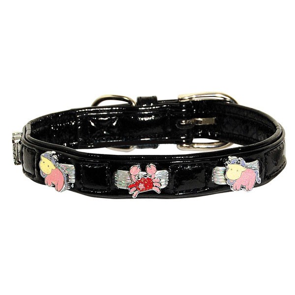 Collar for dog black varnish with funny patterns super fun and chic size 35 cm and 40 cm in length cheap fashion paris