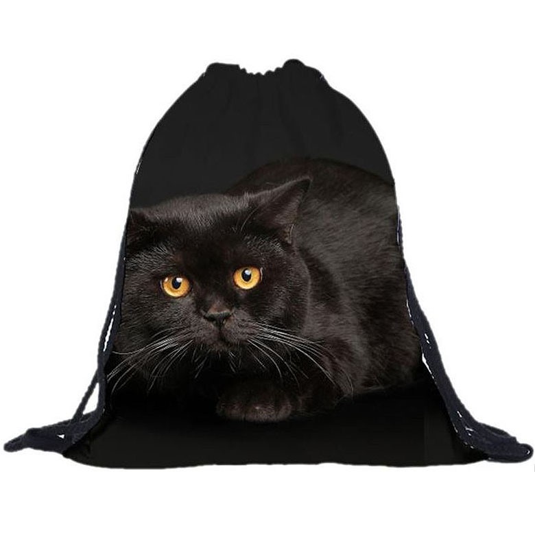 Black 3D effect cat pattern backpack for women and children travel sports hiking bag