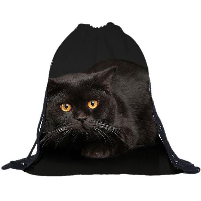 Mochila negra con estampado de gatos con efecto 3D para mujeres y niños, bolsa de viaje, deportes, senderismo.