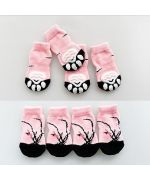 chaussettes anti-glissement pour chiens et chats rose grande race
