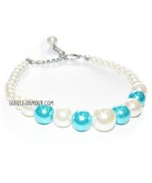 Beaded dog collar - turquoise blue and white