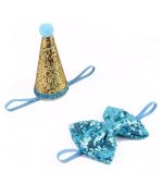 Festive bow and hat set for blue dog for birthday Christmas party cheap Guadeloupe Reunion Island