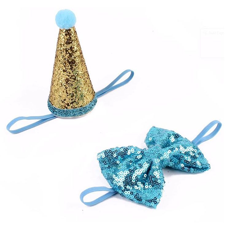 Festive bow and hat set for blue dog for birthday Christmas party cheap Guadeloupe Reunion Island