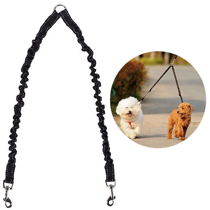 Accouple double pour chiens réfléchissante - noirepas chere de qualité boutique en ligne