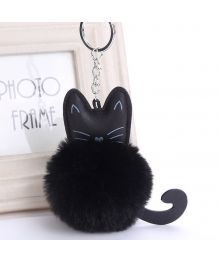 Keychain jewelry bag black cat pom-Pom