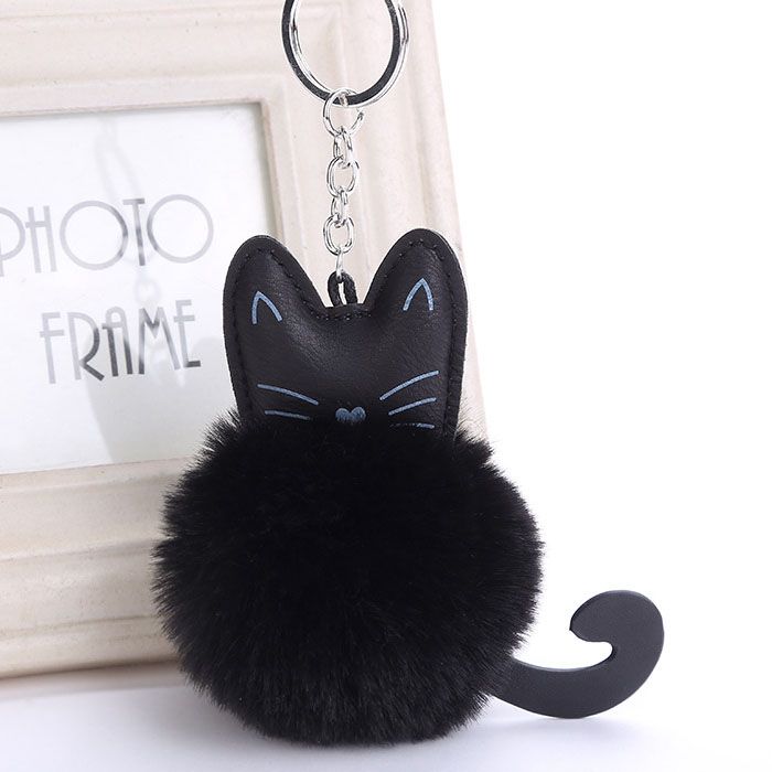 cat key ring with pompom