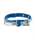 collar bicolor de pedrería azul para perro pequeño