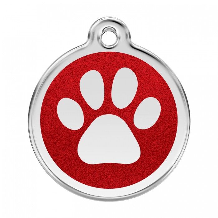 Médaille à paillettes à graver pour chien et chat avec petite patte Gueule  d'amour
