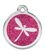 Medal engraved with sequins libelule for dogs and cats pink