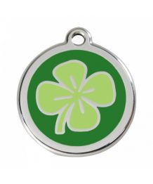 Medal to engrave for dog and cat Clover four-leaf - green