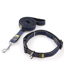 Collar and leash set for dogs - denim