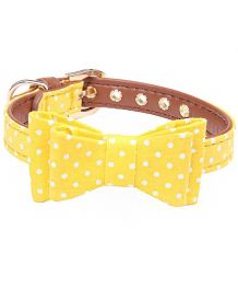 Bow tie dog collar - yellow with dots