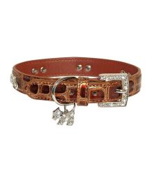 Collier pour chien croco strass - marron