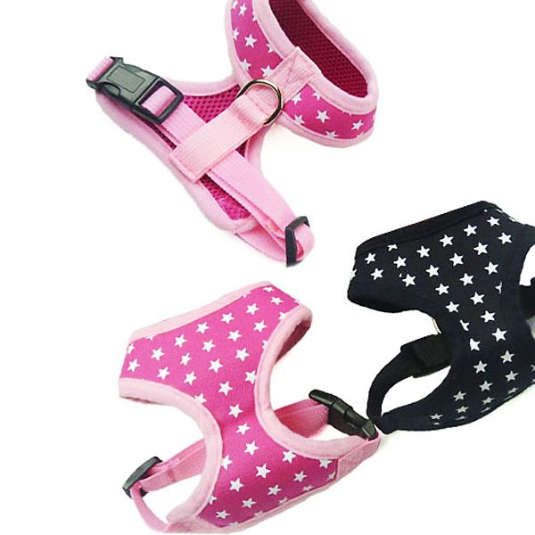 dog harness pink harness white stars