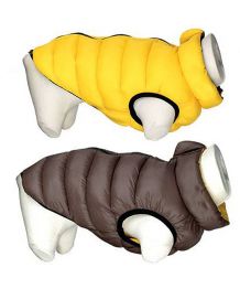 Reversible down jacket for dog - yellow and brown
