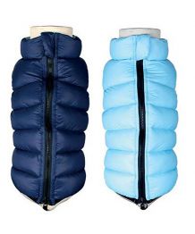 Reversible down jacket for dog - navy blue and sky blue