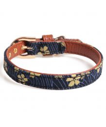 Collar de perro con estampado de flores - azul marino