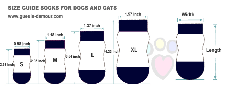 Socks size guide for dogs and cats